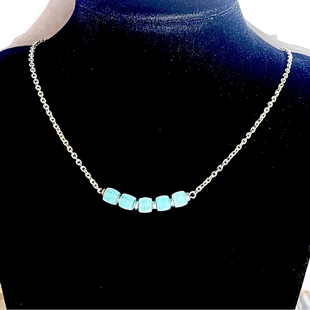 Silver & Aqua Bar Natural Aquamarine Gemstone Bar Handmade Necklace